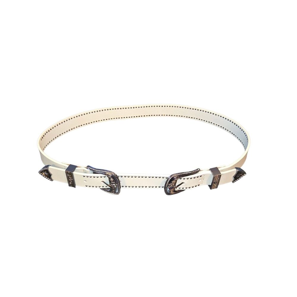 American Eagle NWOT Light Gray Studded Double Buckle Westernโ Belt Size M/33"